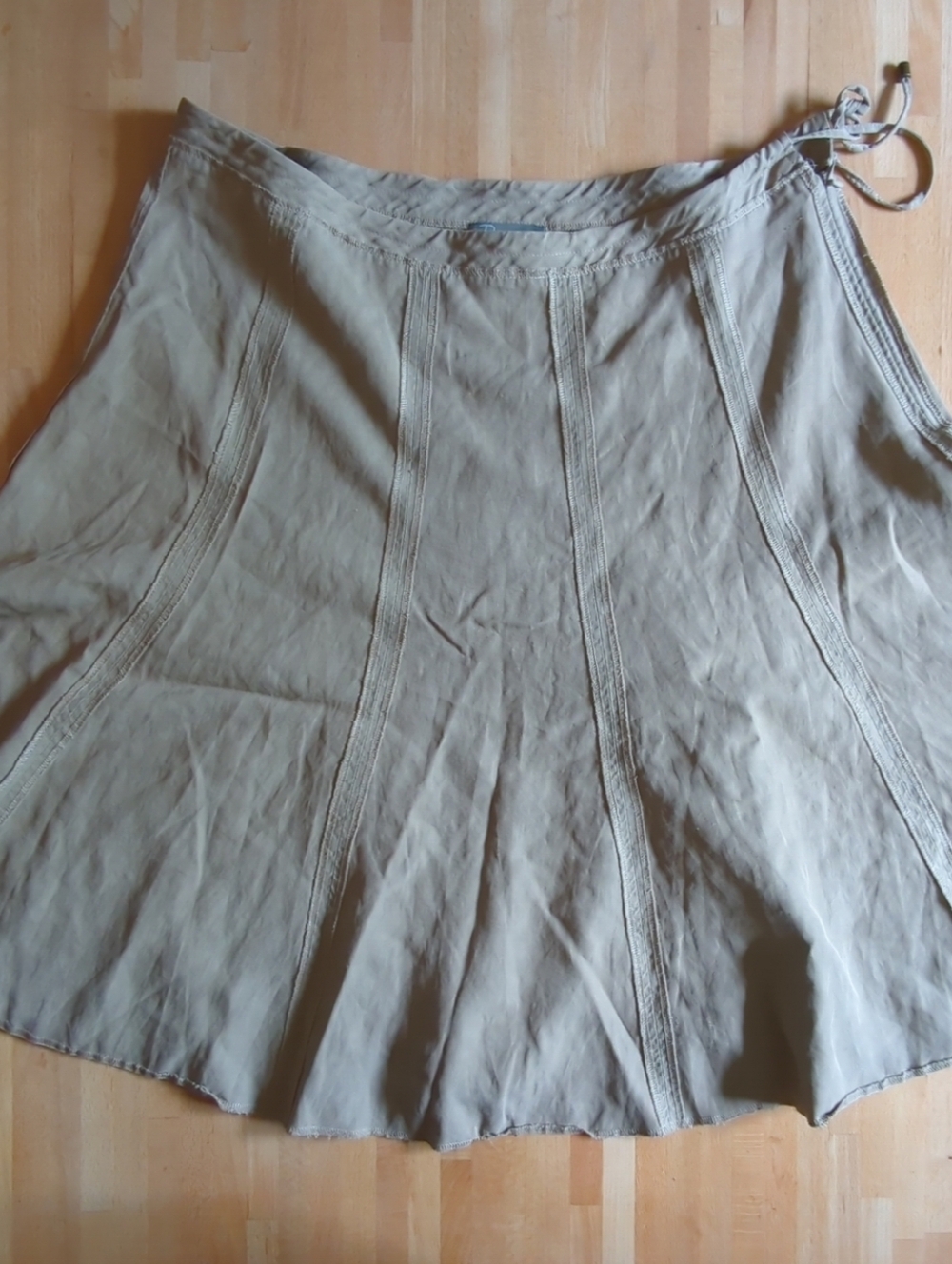 Paris VTG Rodika Women Linen Cotton Midi Skirt Size 44 Neutral Tan Career Summer